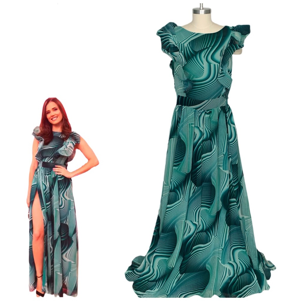 CQbyCQ Teal Maxi Dress with Ruffles Sleeveless Size Large Statement Dress - Picture 3 of 10